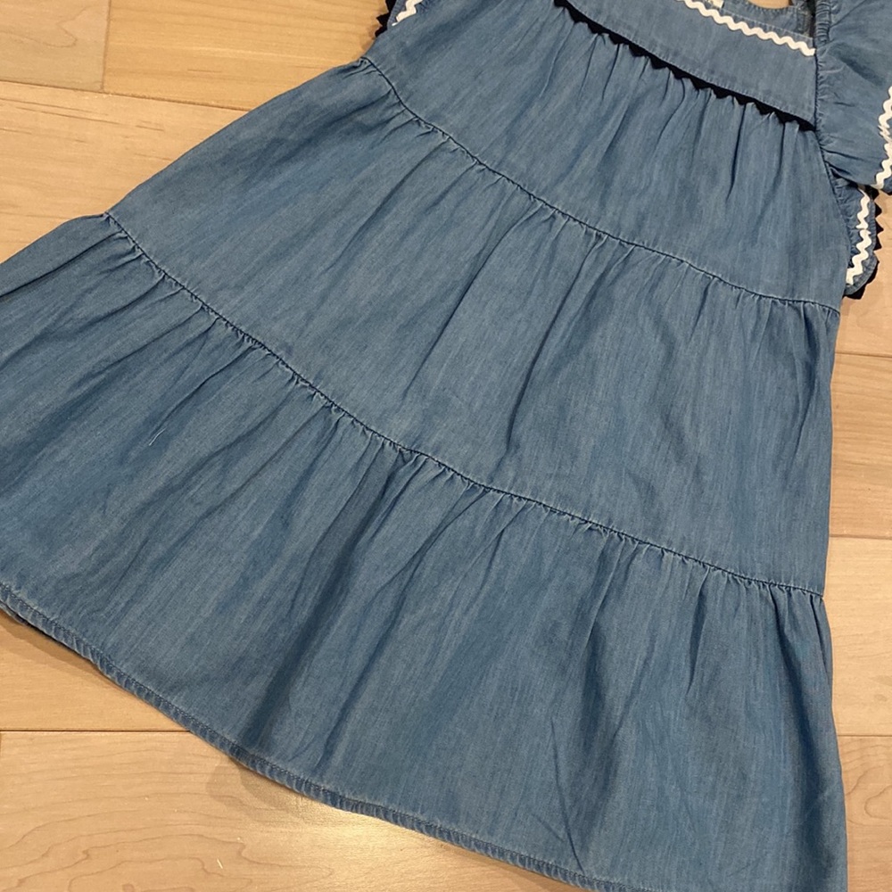 Crewcuts girls soft cotton ruffle sleeve blue denim dress 4 - Picture 2 of 11